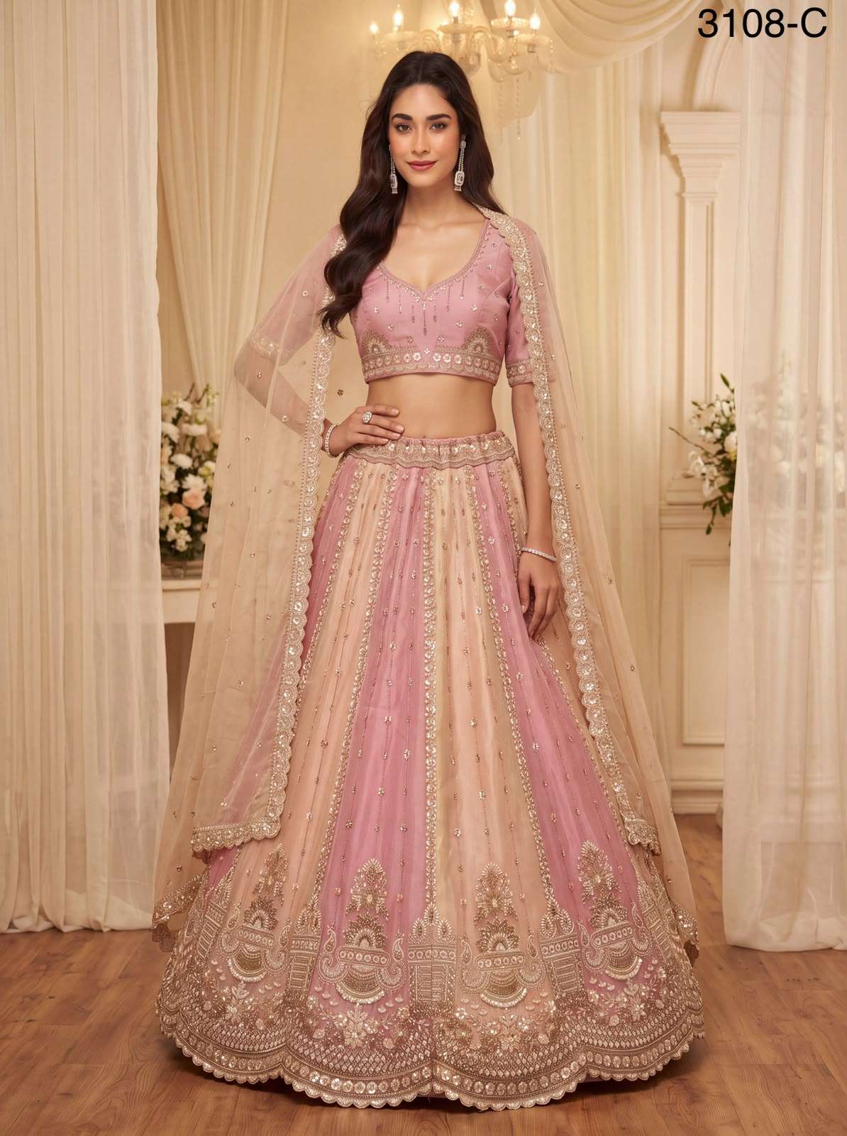 Partywear pastel Color beautiful Satin Silk fancy fabric Lehenga Choli reseller in surat 3108